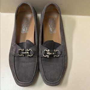 Salvatore Ferragamo Dark Gray Suede Loafers